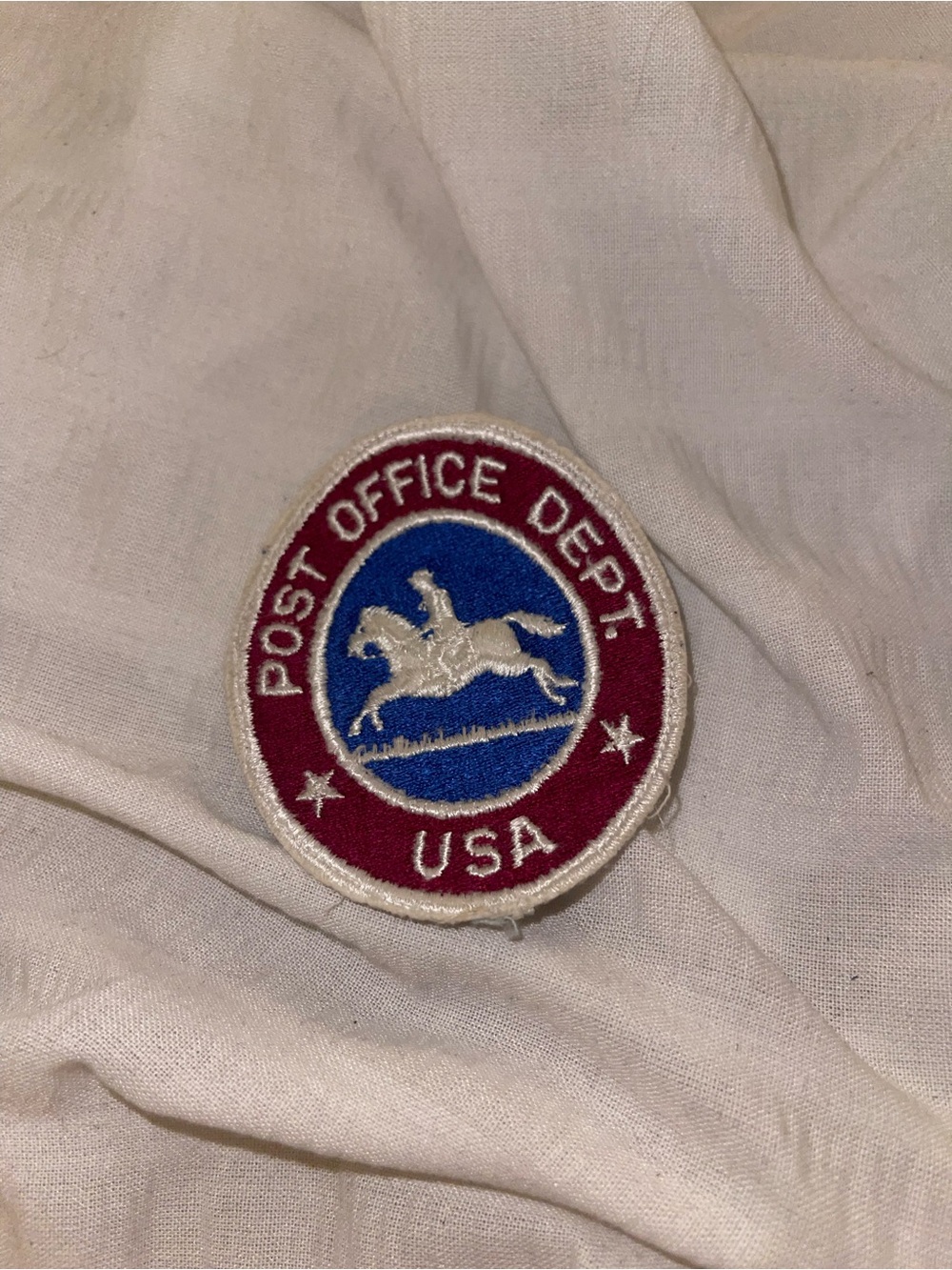 Embroidered Postal Rider Patch in Red and Blue